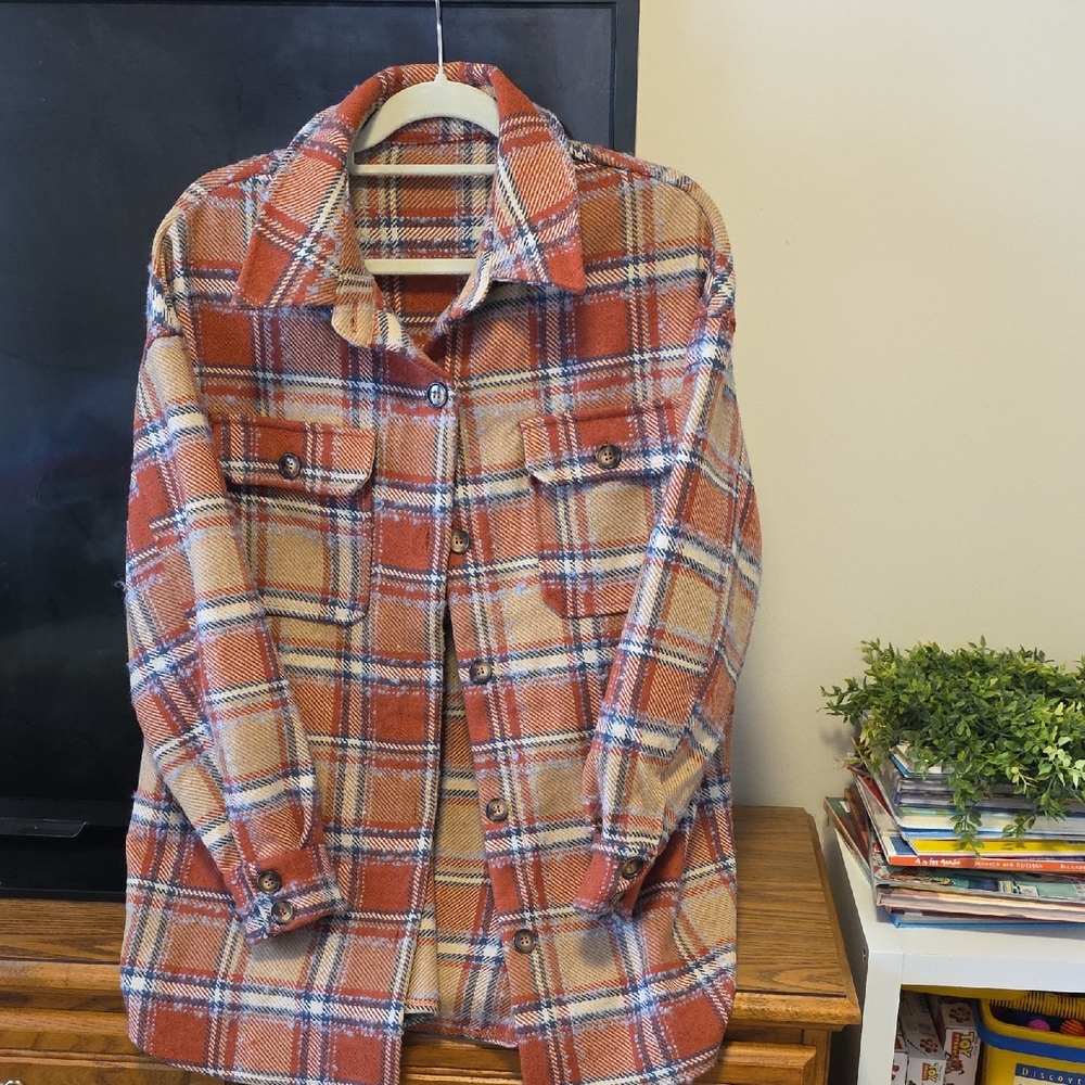 Plaid Women's Jacket in Red and Tan